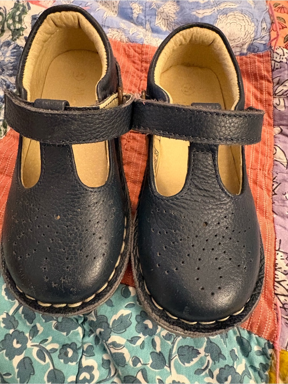 Mini Boden Navy Blue Leather T-Strap